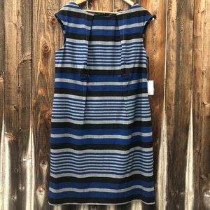 NWT Calvin Klein Cap-Sleeve Striped Pleated Detail Sheath Dress 16